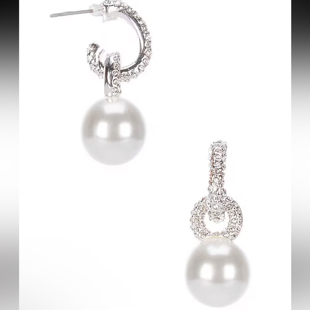 Cézanne Pave Hoop Crystal Pearl Drop Earrings